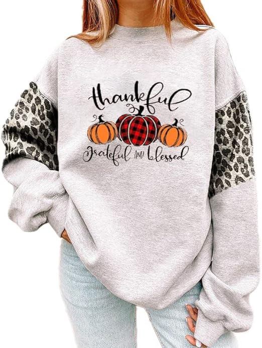 Criss Cross V Neck Top for Women Pumpkin Thanksgiving Long Sleeve Christmas Sweater Crewneck Leop... | Amazon (US)