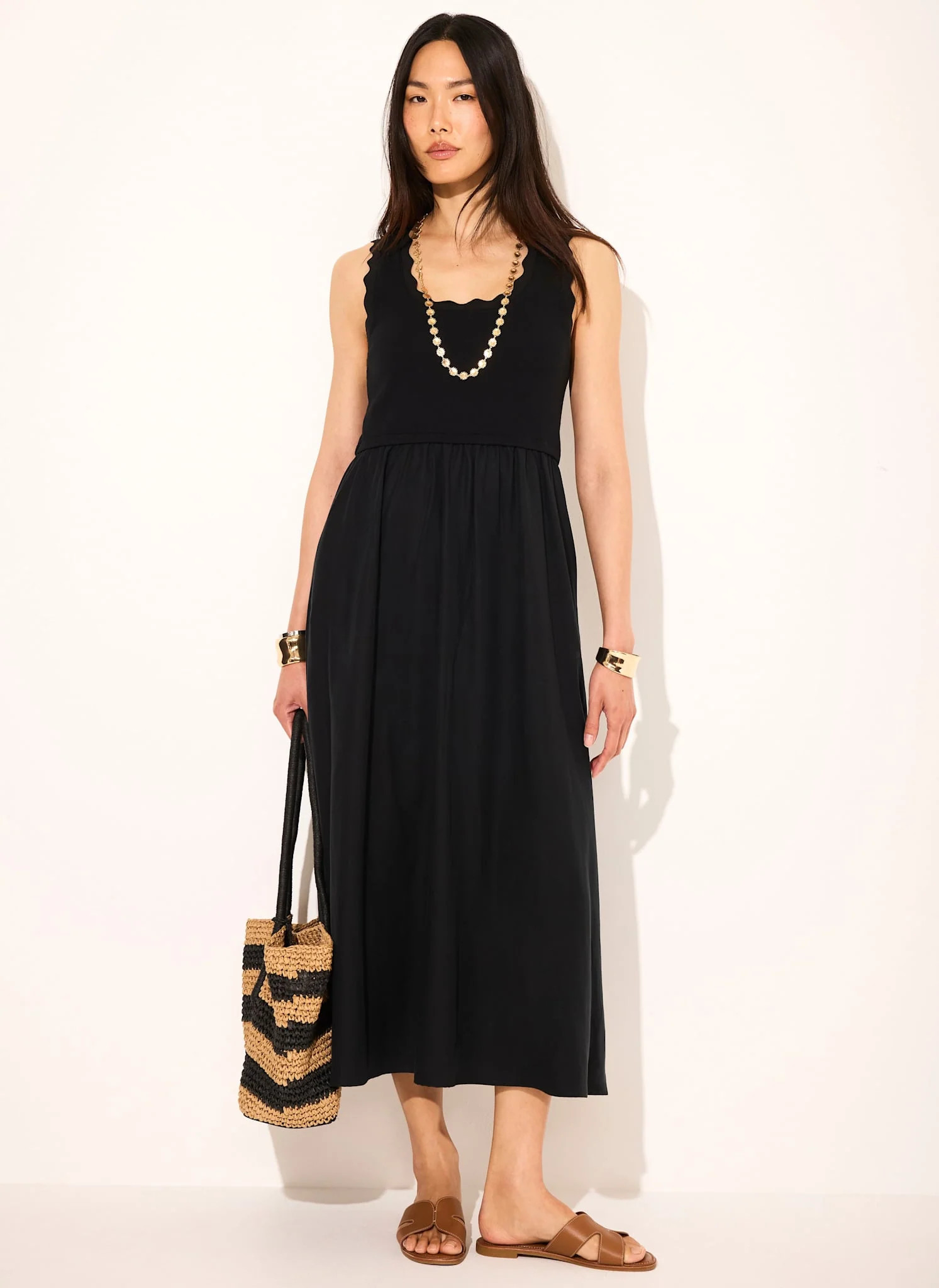 Black Scallop Trim Midi Dress | Mint Velvet