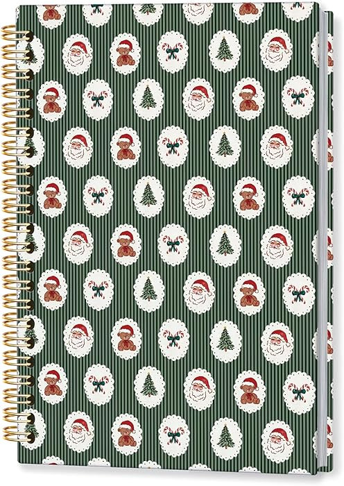 Santa Christmas Spiral Notebook,Cute Xmas Bear Gifts Journal for Writing, Grenn Striped Xmas Holi... | Amazon (US)