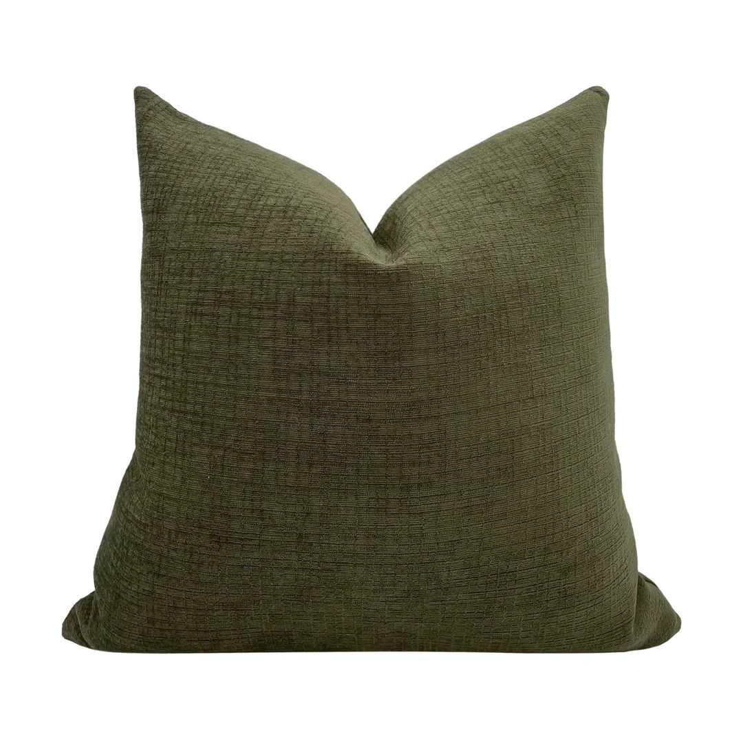 OLIVER || Moss Green Pillow Cover, Designer Pillow, Textured Pillow, Dark Green Pillow, Olive Pil... | Etsy (US)