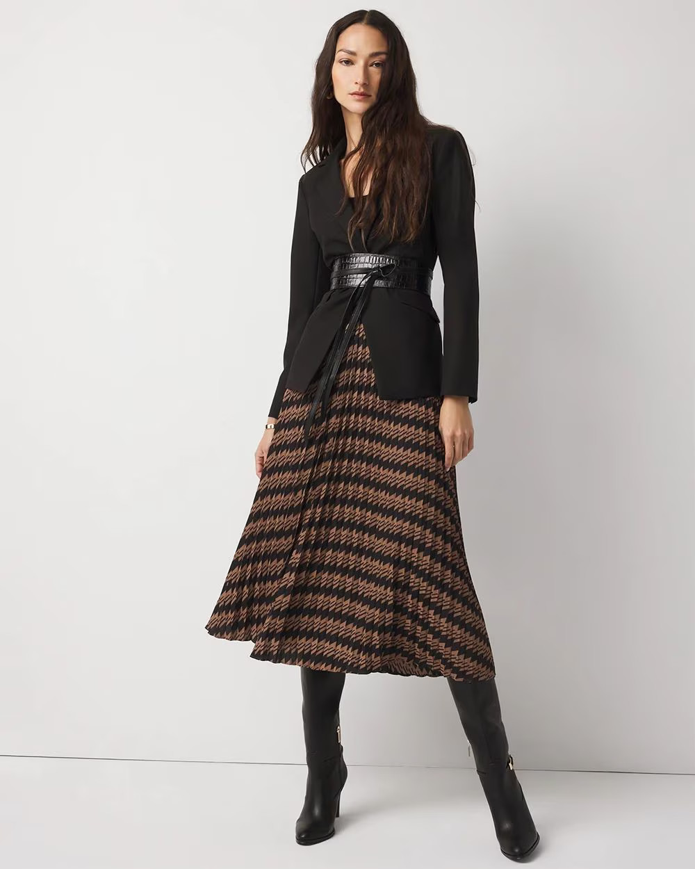 Pleated Crepe Midi Skirt | White House Black Market | White House Black Market