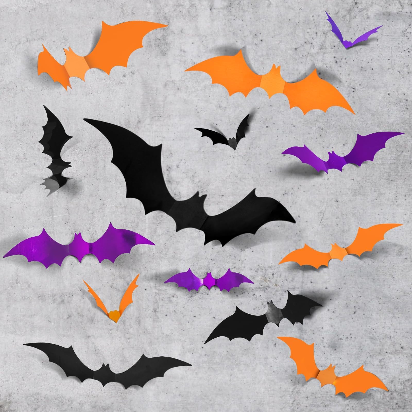 LOLStar 72PCS Halloween Bats Decoration, 4 Different Sizes Realistic PVC Black Purple and Orange ... | Amazon (US)