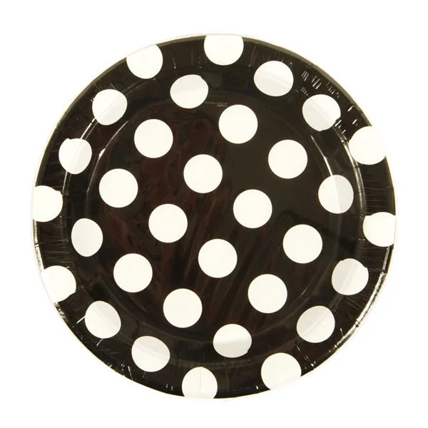 9" Monochrome Black and White Polka Dots Party Dinner Disposable Paper Plates,Pack of 8 EA | Walmart (US)