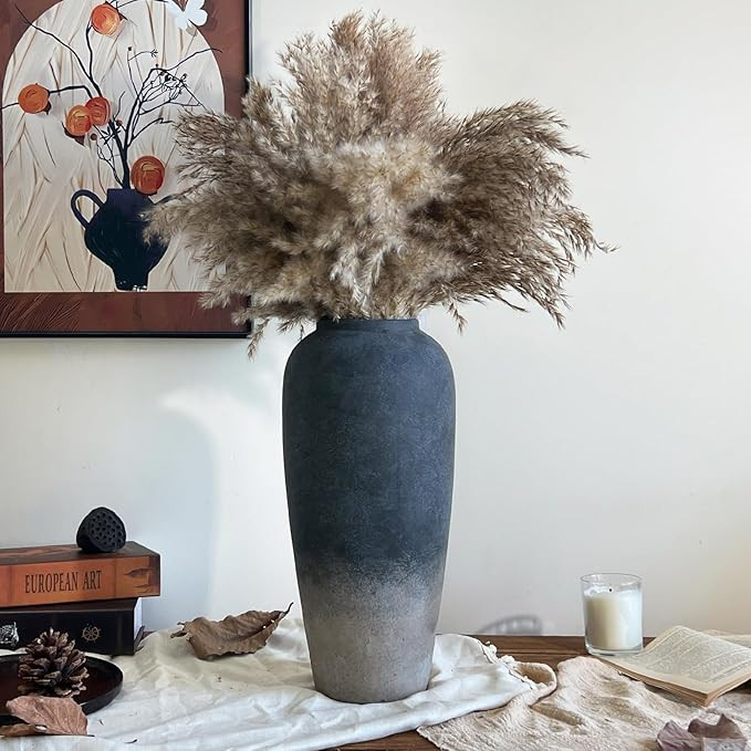 15 Inch Rustic Ceramic Vase, Black Flower Vase for Centerpieces, Farmhouse Decor for Living Room,... | Amazon (US)