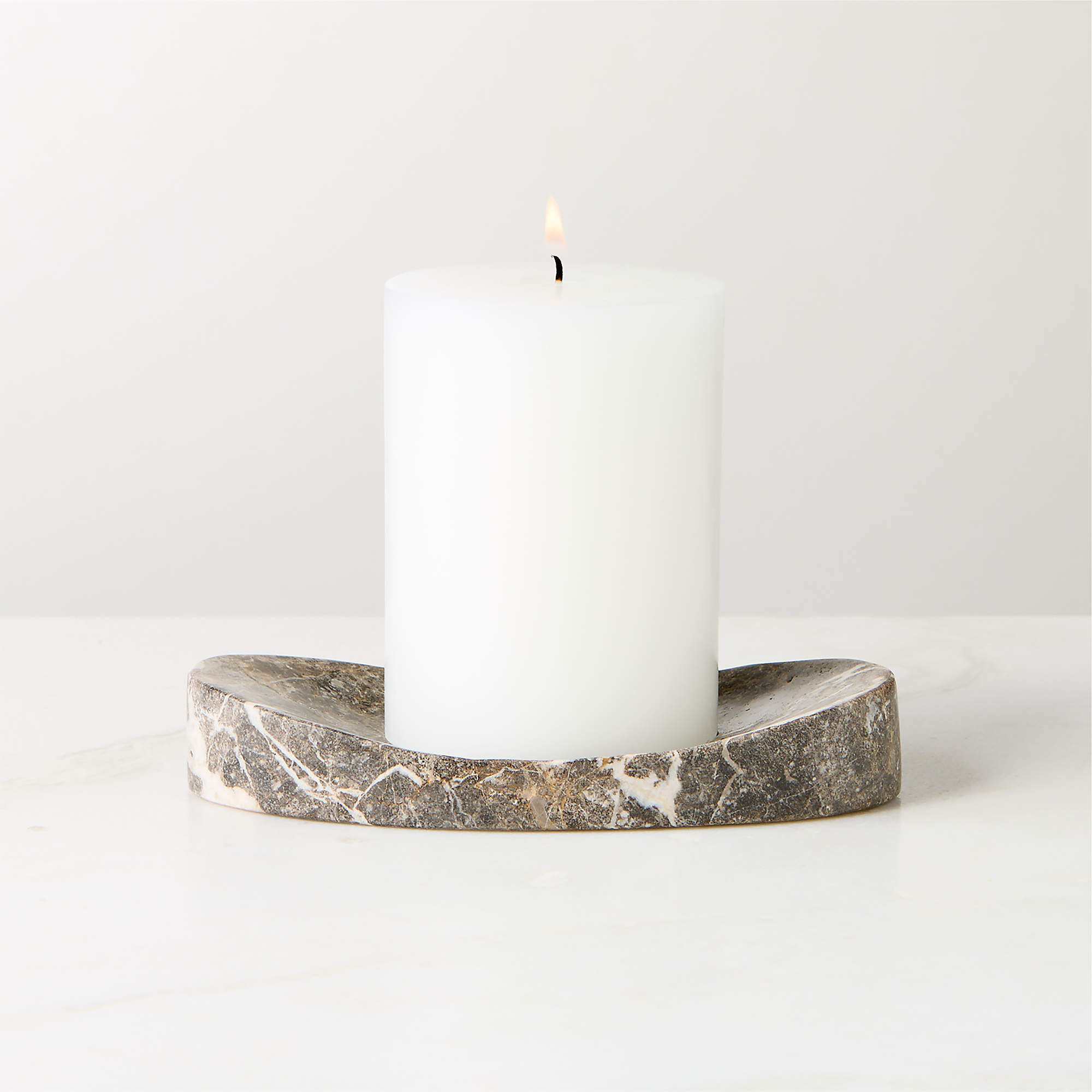 Lyle Grey Breccia Marble Pillar Candle Holder Plate + Reviews | CB2 | CB2