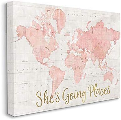 Stupell Industries She's Going Places Quote Pink Watercolor World Map, Canvas, ab-961_cn_16x20, 1... | Amazon (US)