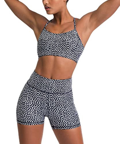 IWEMEK Women Workout Sets 2 Piece Polka Dot Print High Wasit Biker Shorts + Backless Adjustable Strap Sport Bra Yoga Outfits Exercise Running Gym Clothes Black Polka Dots Large | Amazon (US)