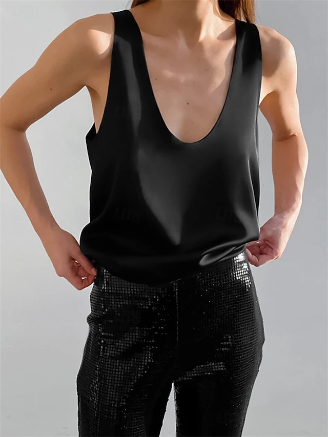 Women's Shirt Elegant Dressy Satin Top Solid Color Stylish Sexy Casual Sleeveless U Neck Regular ... | Lightinthebox