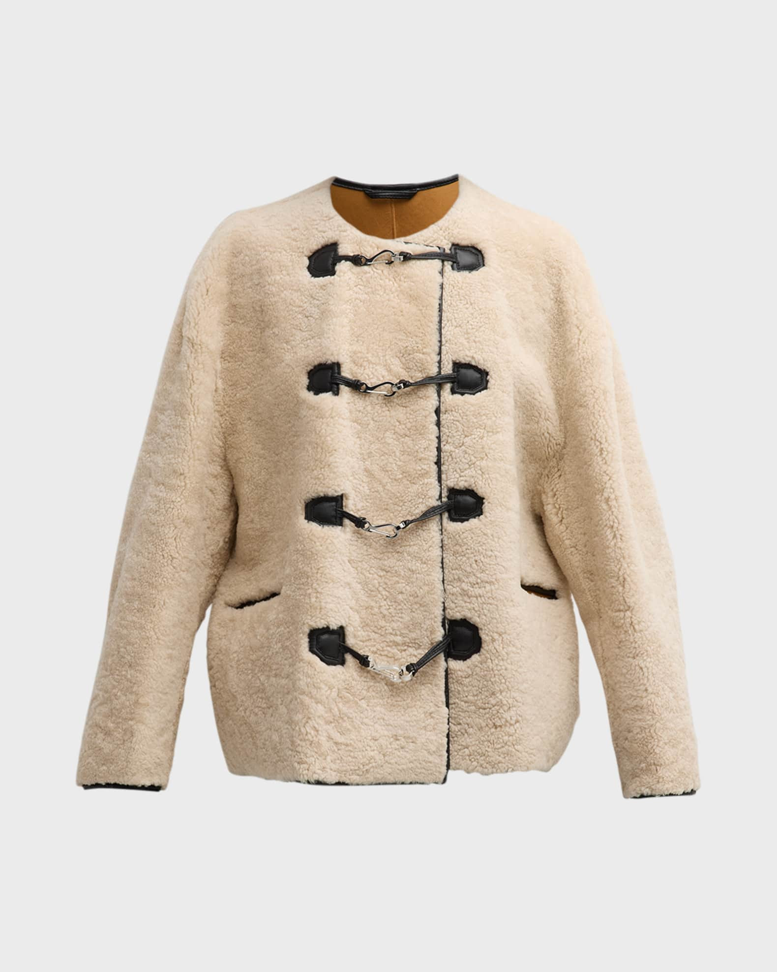 Sheep Shearling Clasp Single-Breasted Teddy Jacket | Neiman Marcus