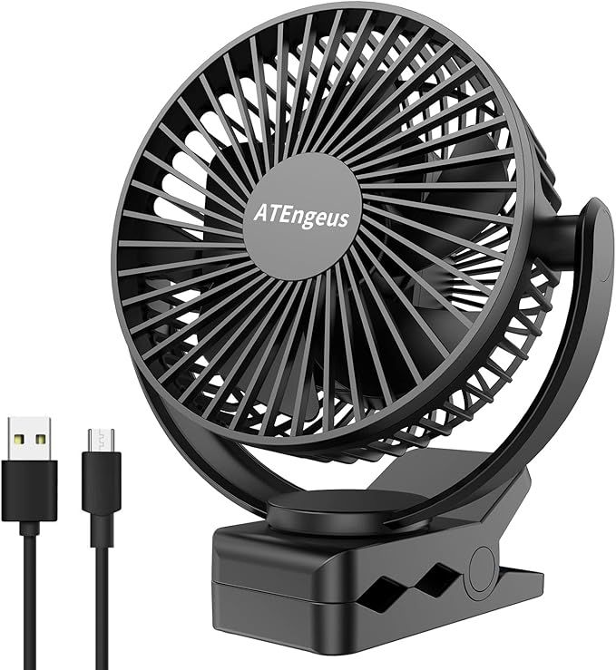 ATEngeus USB Desk Fan, 5000mAh Rechargeable Portable Fan, 5 Inch Clip-on Fan, 3 speed strong airf... | Amazon (US)