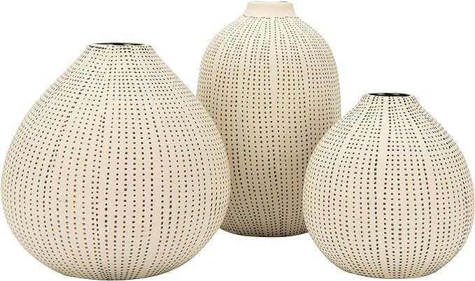 Creative Co-op White Stoneware Textured Black Polka Dots (Set of 3 Sizes) Vase | Amazon (US)