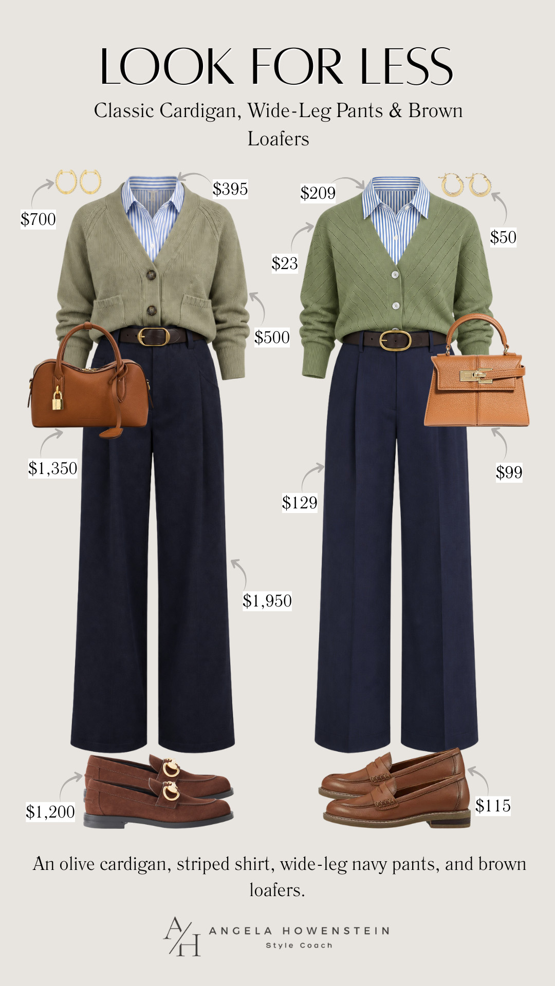 LOOK FOR LESS! You can get this polished, classic look without the designer price tag. The cardigan, wide-leg trousers, striped shirt, loafers, and accessories all give you that timeless, pulled-together look for so much less.

👩‍💻 LTK PRO TIPS
❤️ Heart = Support my posts ;-)
🔖 Save = Get sale & restock alerts for the things you love!
📋 Lists = Keep Favorites organized (List ideas: Christmas, Birthdays, and Vacations!)
📲 Share = Send lists and products to a friend (or your daughters like me).
💬 Comment = Ask me anything, and I’ll answer. ;-) 

 #LTKootd #LTKSeasonal #LTKOver40