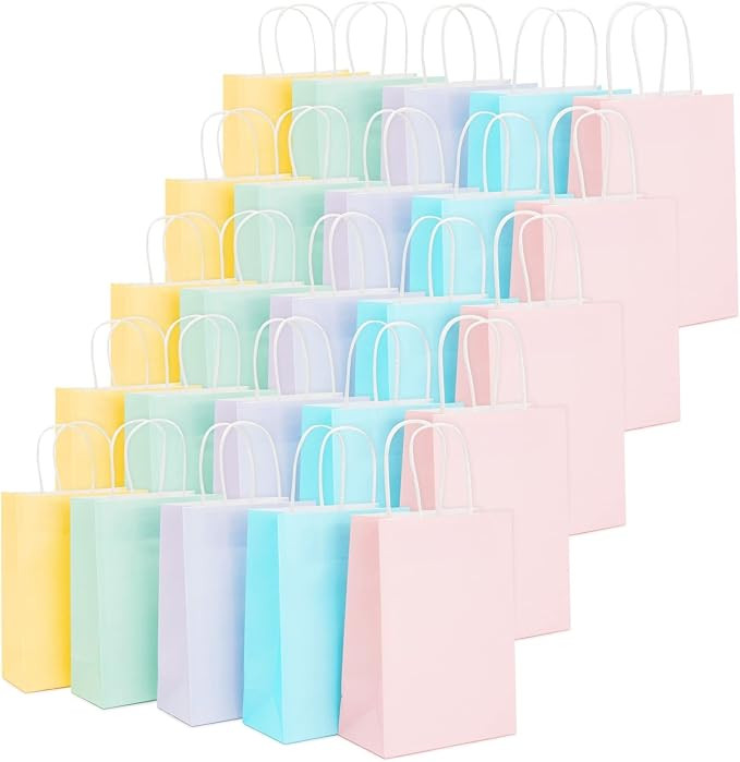Juvale 25-Pack Pastel Party Favor Bags with Handles - Colored Paper Goodie Bags for Baby Shower &... | Amazon (US)
