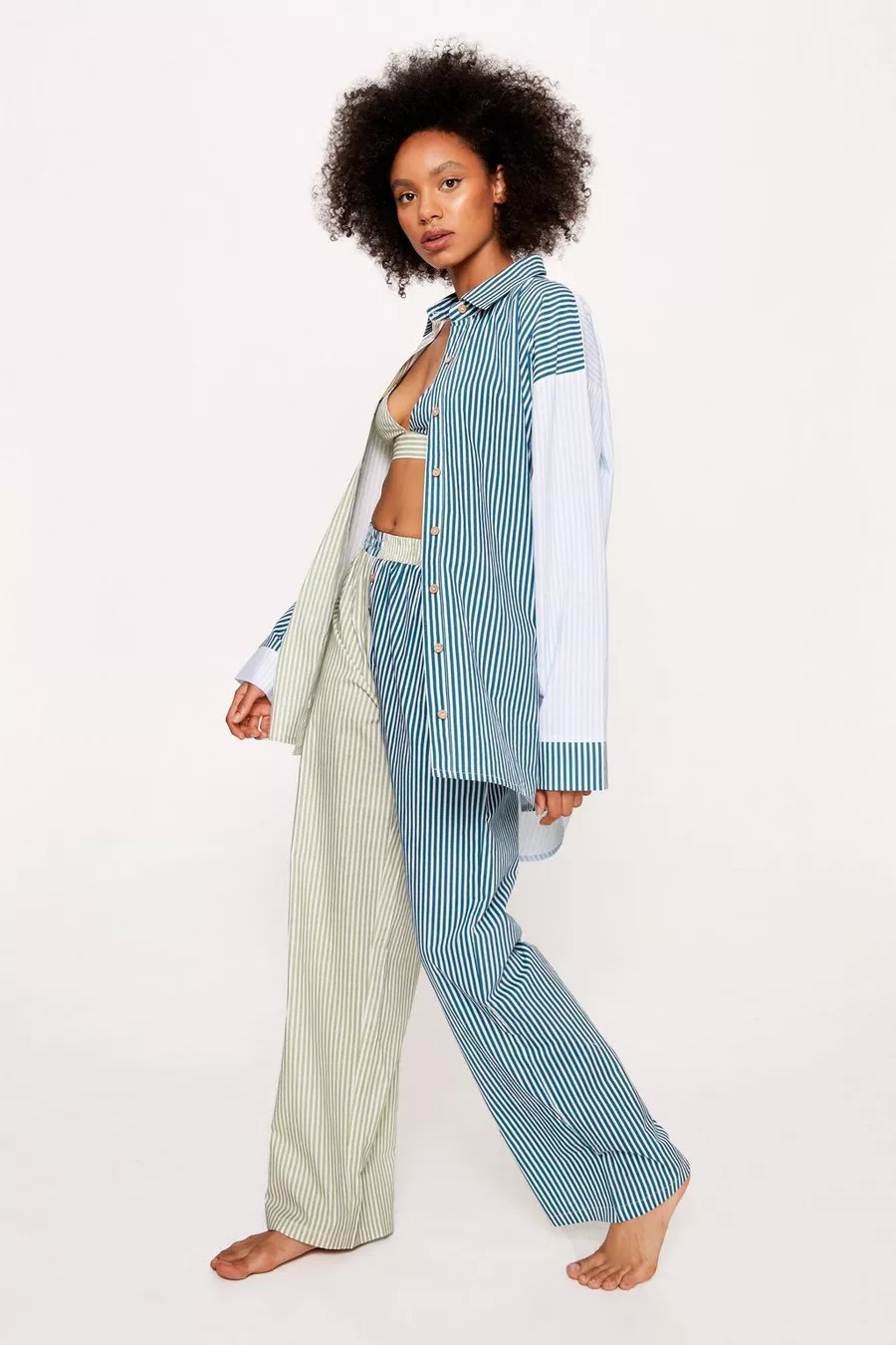 Cotton Poplin Colorblock Stripe Pajama Pants 3pc Set | Nasty Gal UK (+IE)