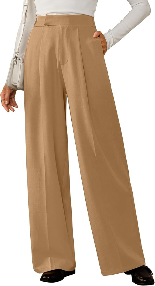 Arach&Cloz Women's Wrinkle-Free Pleated High Waisted Business Casual Wide Leg Dress Pants 2026 | Amazon (US)