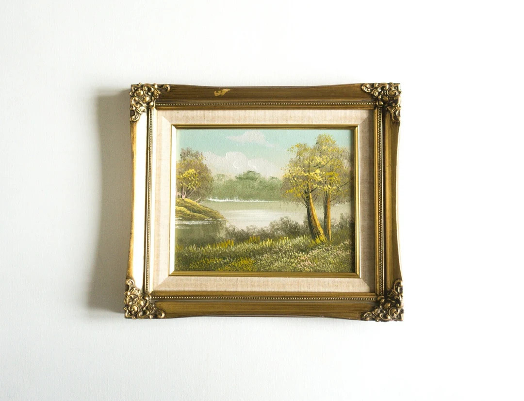 Vintage Landscape Art in Ornate Gold Frame, Traditional Painting With Trees and Lake - Etsy UK | Etsy (UK)
