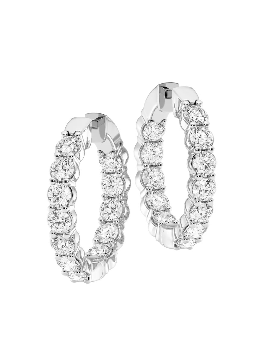 Shop Saks Fifth Avenue Collection 14K White Gold &amp; 6 TCW Lab-Grown Diamond Inside-Out Hoop Ea... | Saks Fifth Avenue