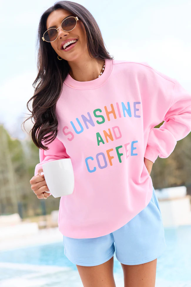 Sunshine And Coffee Light Pink Graphic Sweatshirt | Pink Lily