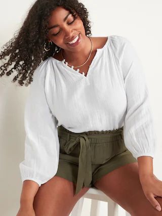 Shirred Double-Weave Long-Sleeve Blouse for Women | Old Navy (US)