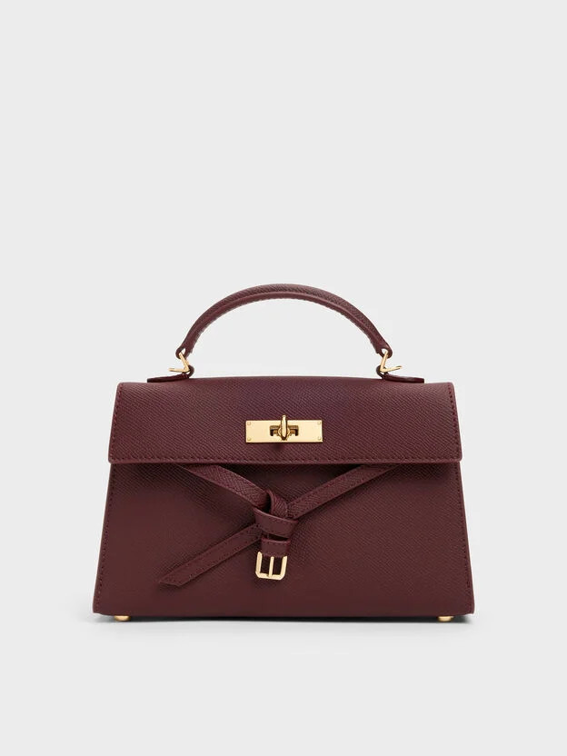 Wineberry Red Tricha Knotted-Belt Top Handle Bag | CHARLES & KEITH | Charles & Keith US
