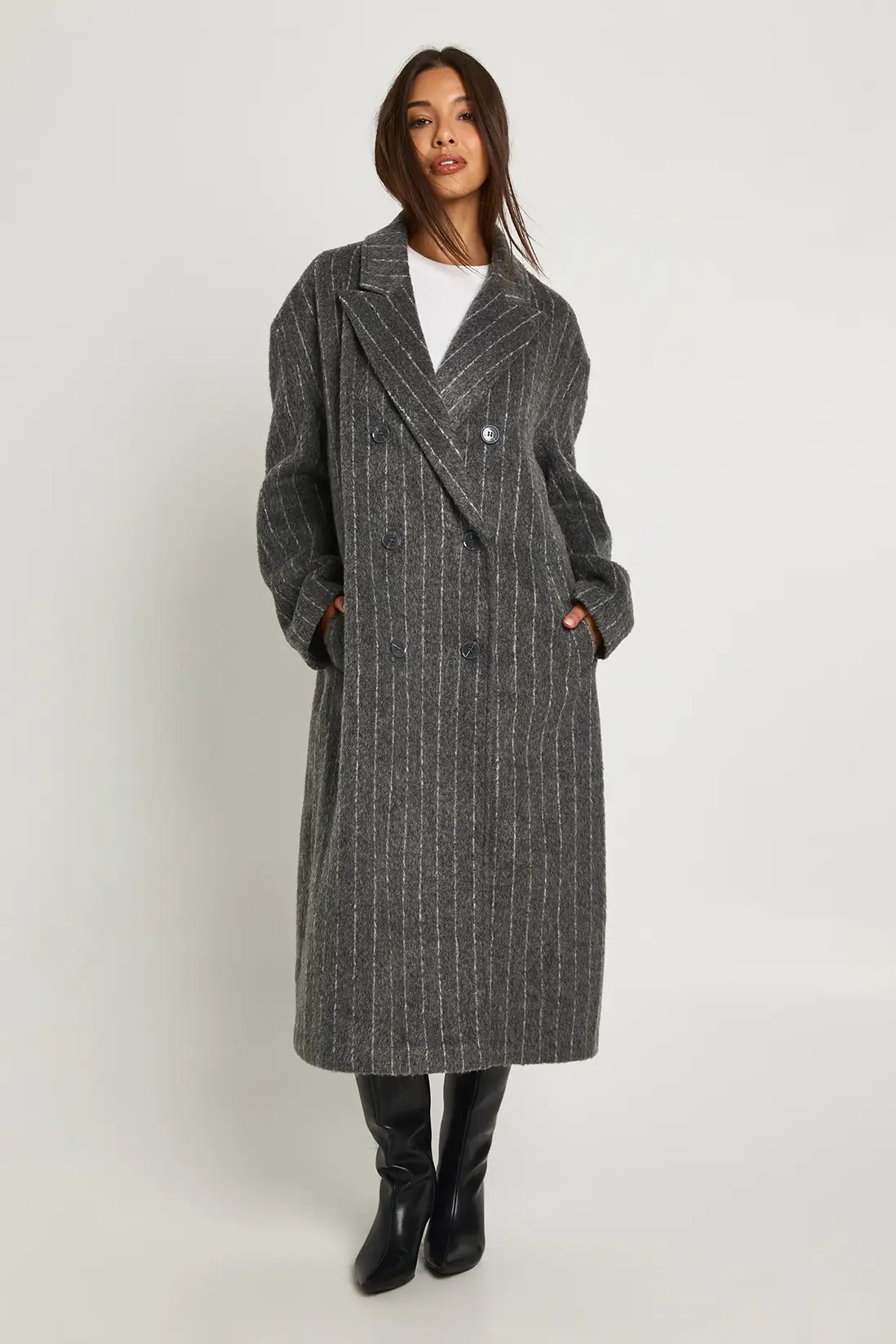 Pinstripe Wool Look Oversized Maxi Coat | Boohoo.com (UK & IE)
