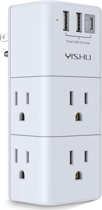 USB Multi Plug Outlet Extender - YISHU Surge Protector with Rotating Plug, 6 AC Plug Extender wit... | Amazon (US)