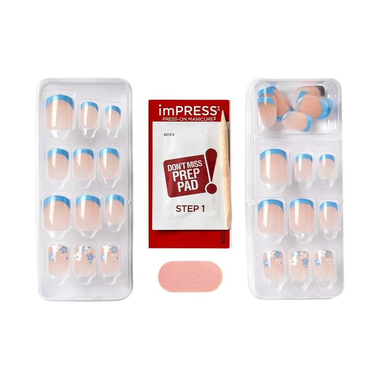 IMPRESS Modern French Tip Press On Nails, No Glue Needed, Blue Tips, Short Square, 30 Count - Wal... | Walmart (US)