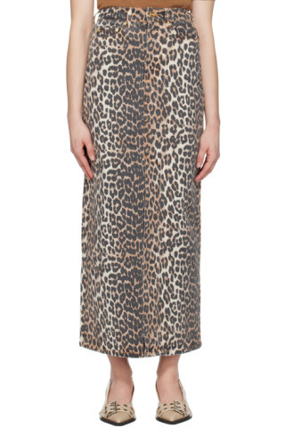 Brown Printed Denim Maxi Skirt | SSENSE