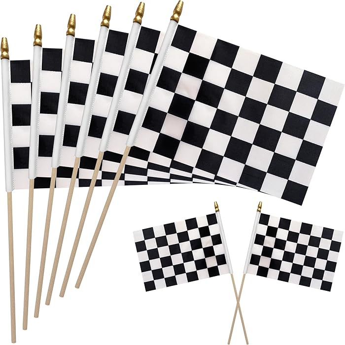 WEITBF 12 Pack 8\u00d712 Inch Black and White Checkered Racing Flags Small Race Car Flags on Stic... | Amazon (US)