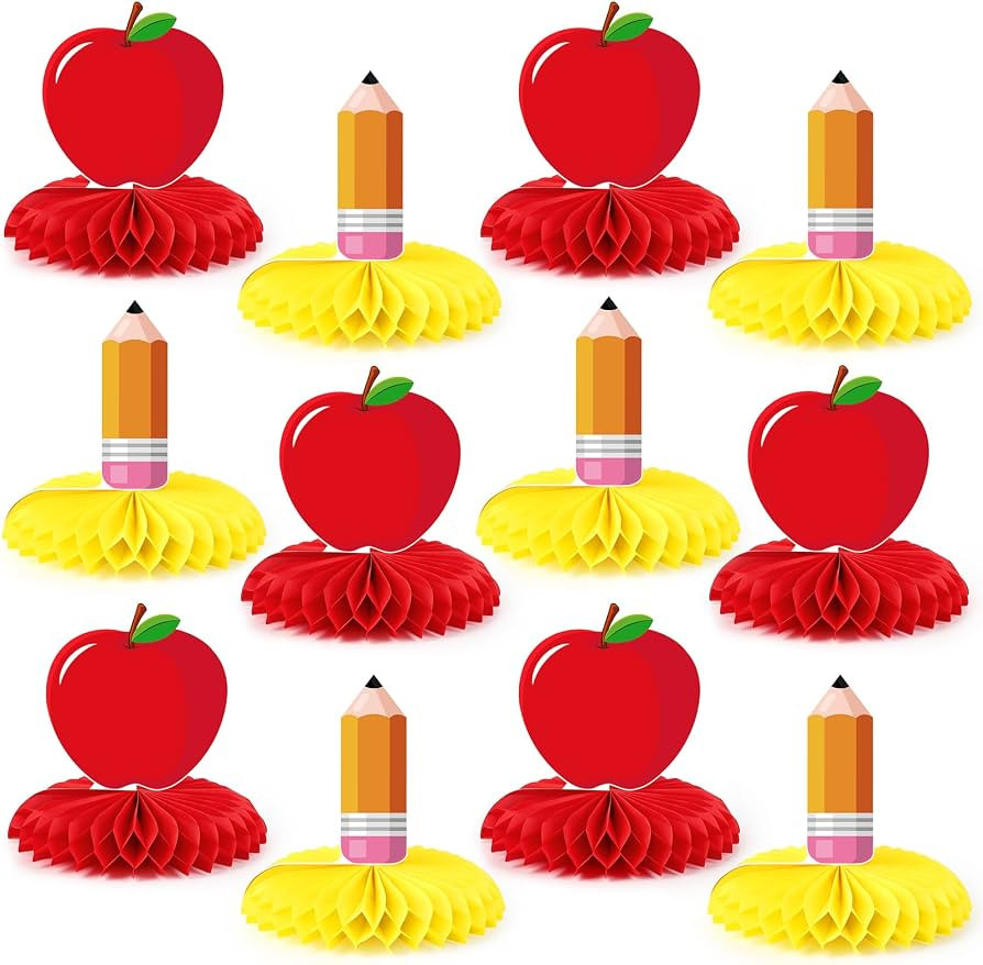 12Pcs Back to School Table Decorations Apple Pencil Honeycomb Centerpieces First Day of School Ta... | Amazon (US)