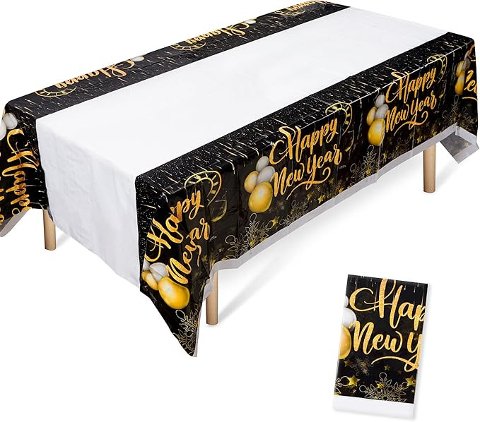 MiniRed Happy New Year Plastic Table Cloth for Parties, Plastic Table Cover 2024, Premium Disposa... | Amazon (US)
