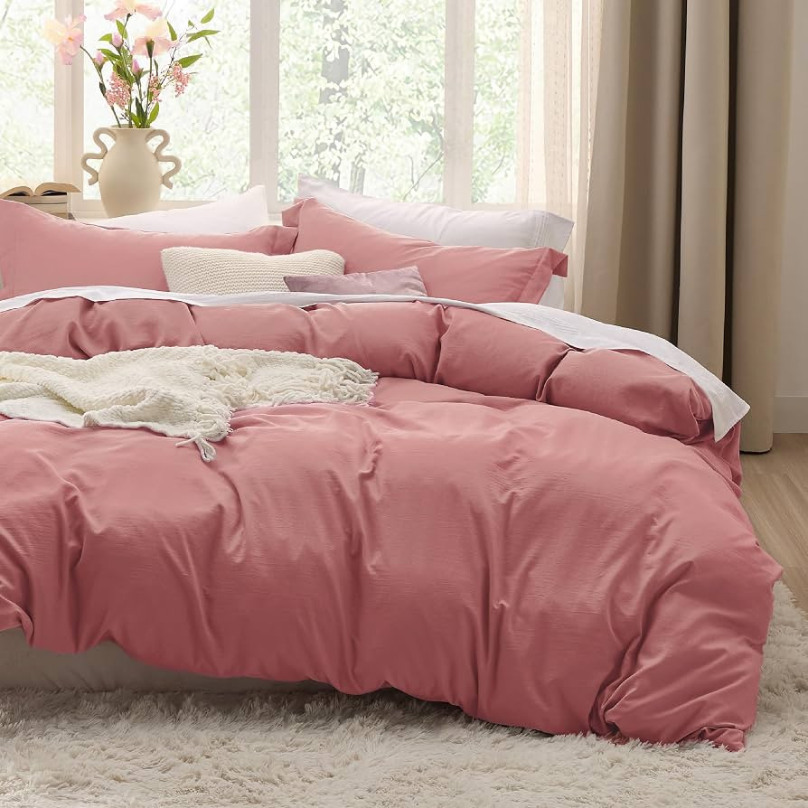 Bedsure Pink Clay Duvet Cover King Size - 3 Pieces Prewashed Cotton-Like Extra Soft Bedding Set, ... | Amazon (US)