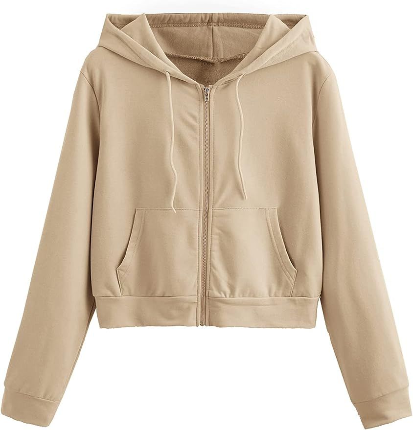 MakeMeChic Women's Cropped Zip Up Hoodie Sweatshirt Cropped Jacket | Amazon (US)