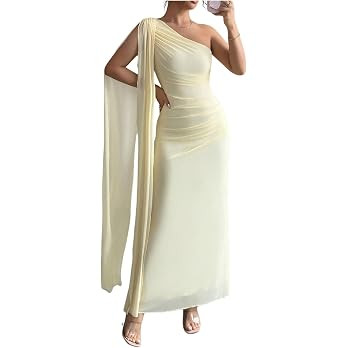 GORGLITTER Women's One Shoulder Maxi Dress Summer Wedding Guest Cocktail Graduation Party Mesh Ru... | Amazon (US)
