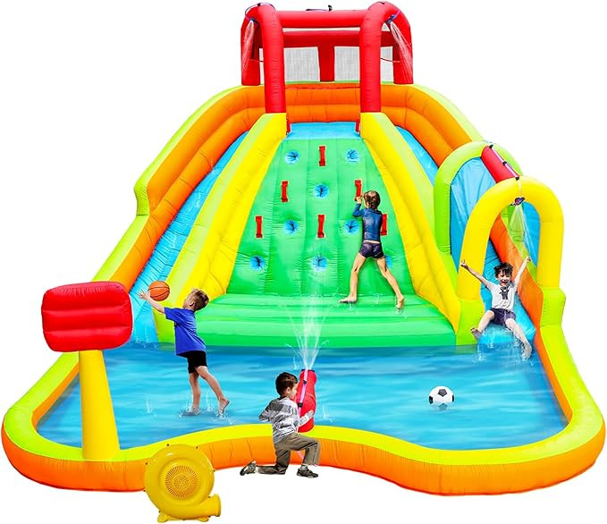 Inflatable Water Double Slides Park, Bounce House with Arched Water Gun Spray, Jumping Castle wit... | Amazon (US)