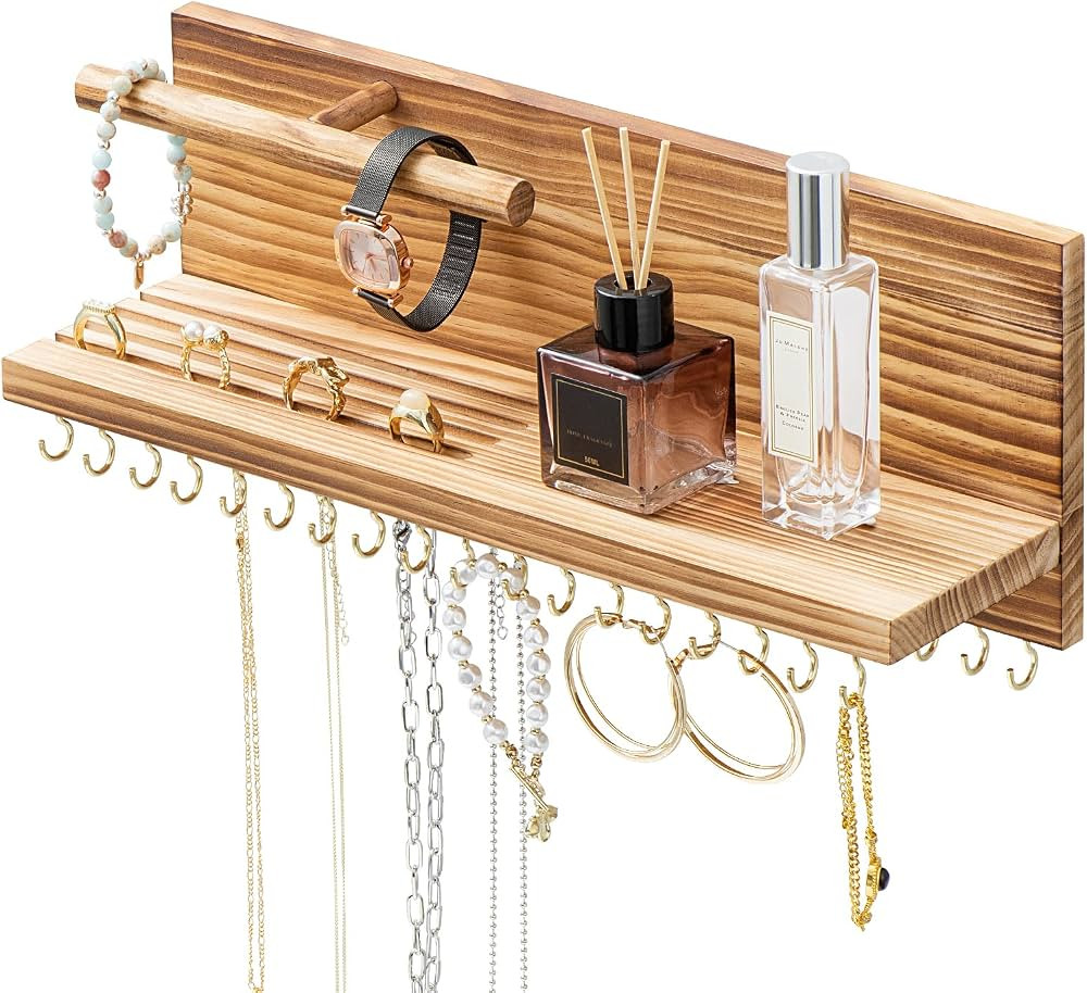HappyHapi Hanging Jewelry Organizer Necklace Organizer Jewelry Hanger with 36 Hooks,Wall Mounted ... | Amazon (US)