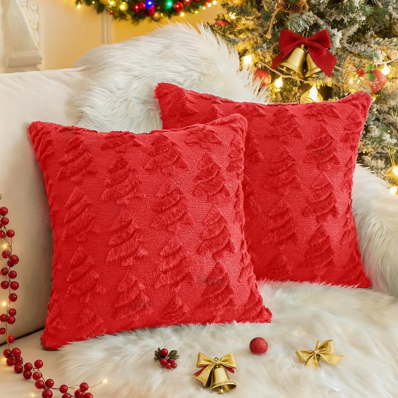 Sanmadrola Christmas Tree Decorative Throw Pillow Covers Set of 2, 18"x18" Soft Fluffy Pillowcase... | Walmart (US)
