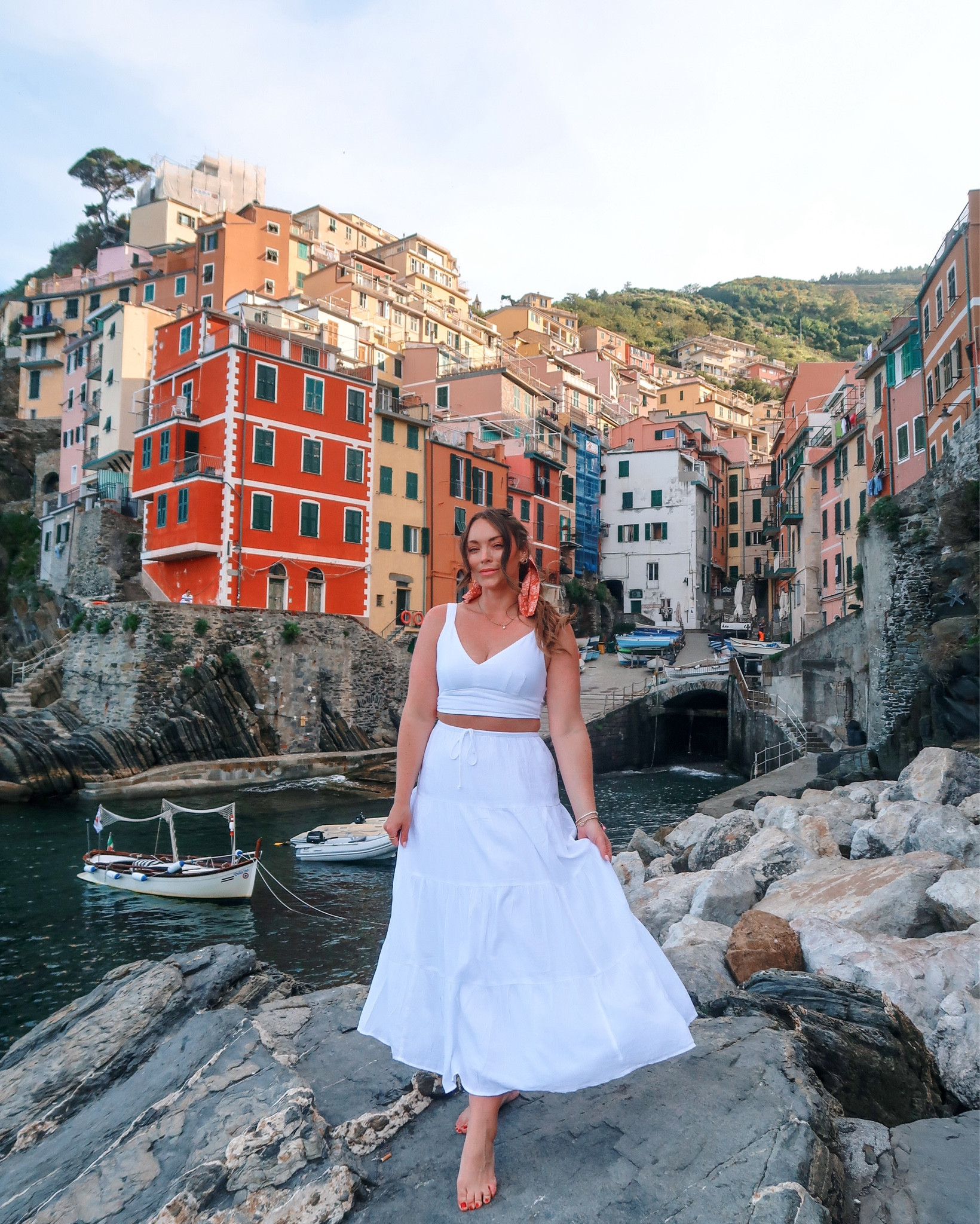 I vow to wear more skirt sets and scarves in my hair because the feeling I had wearing this outfit one morning in Riomaggiore where we had these rocks to ourselves to watch the sunrise is unbeatable ✨💕
 
Outfit was super comfortable to be in all day, very breathable. Mediums in top and bottom!

#LTKFindsUnder100 #LTKSeasonal #LTKMidsize