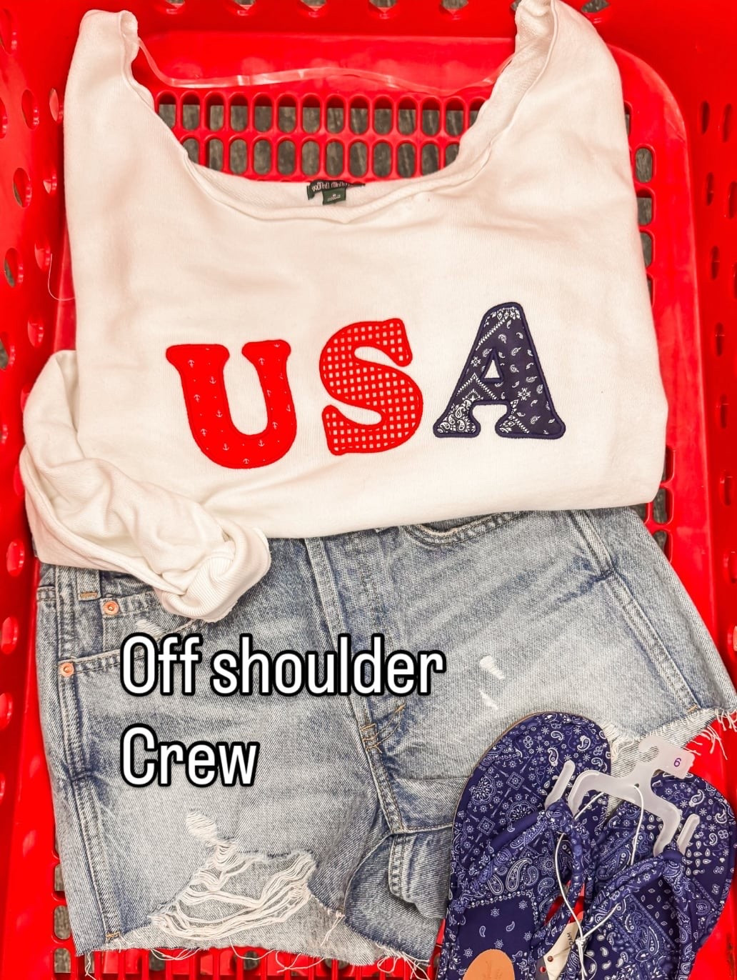 This off the shoulder USA sweatshirt is a cute toss on for a cool Summer night. Loving the medium wash on the denim shorts and the sandals just compete the whole vibe.
#summer2026

#LTKootd #LTKdayinmylife