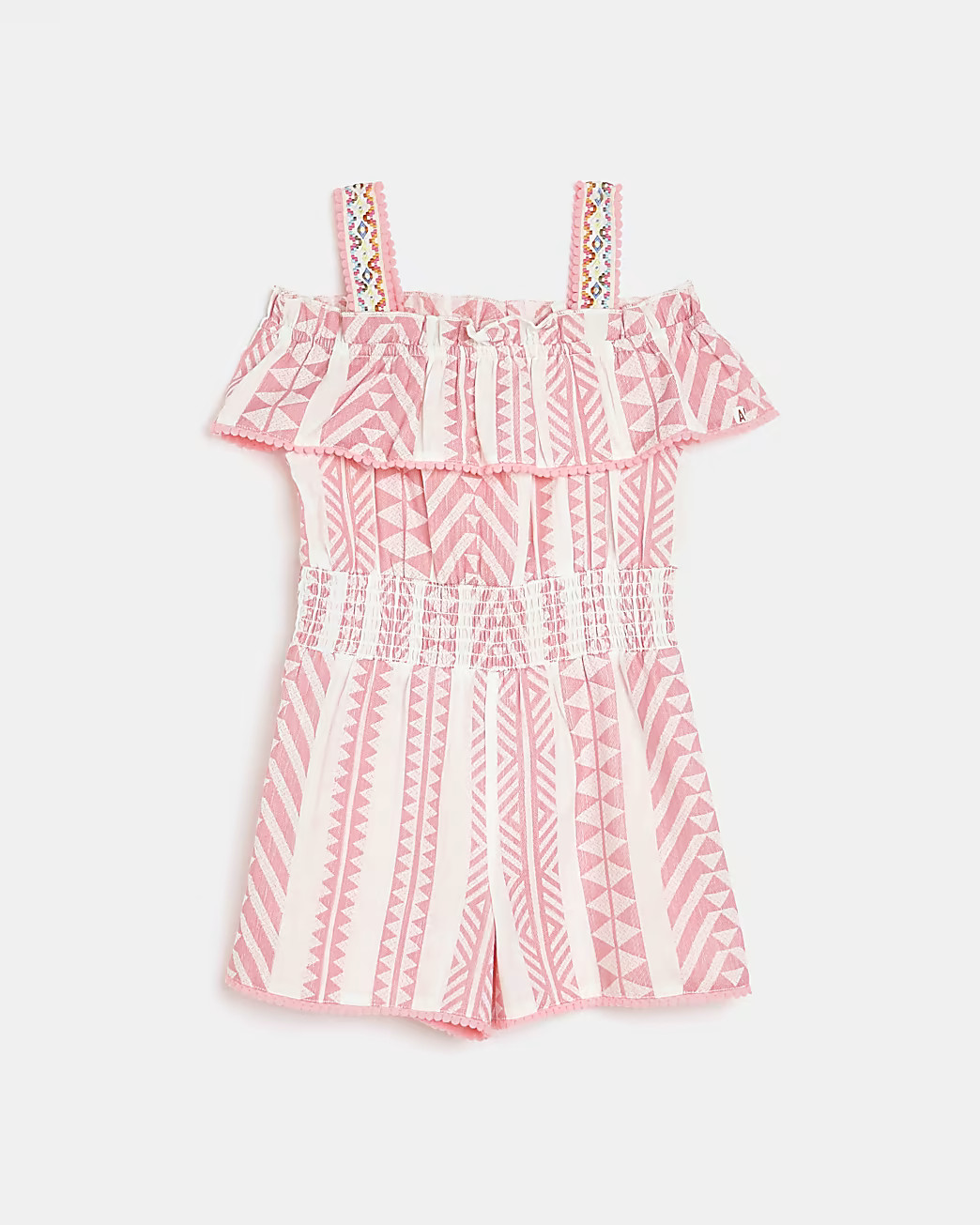 Girls pink bardot aztec print playsuit | River Island (UK & IE)
