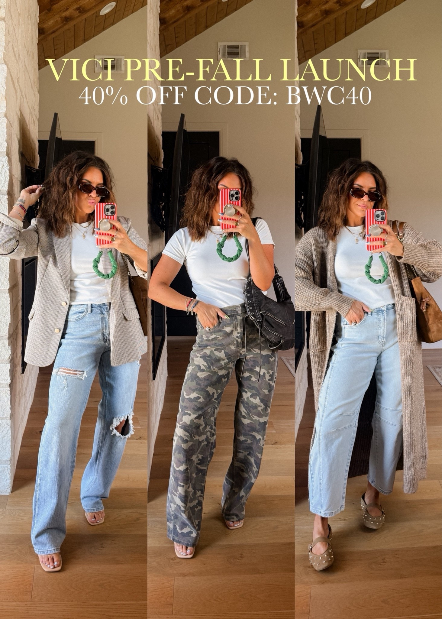 Vici pre-fall launch sneak peak!
Jean: 29
Camo & barrel jeans have stretch. 
Tee: large
Blazer & cardigan : large size

#LTKSeasonal #LTKOver40 #LTKMidsize