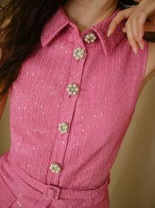 MOTF STUDIO TWEED FLAP DETAIL PLEATED HEM BUCKLE BELTED SHORT DRESS, NEW YEAR OUTFIT | SHEIN