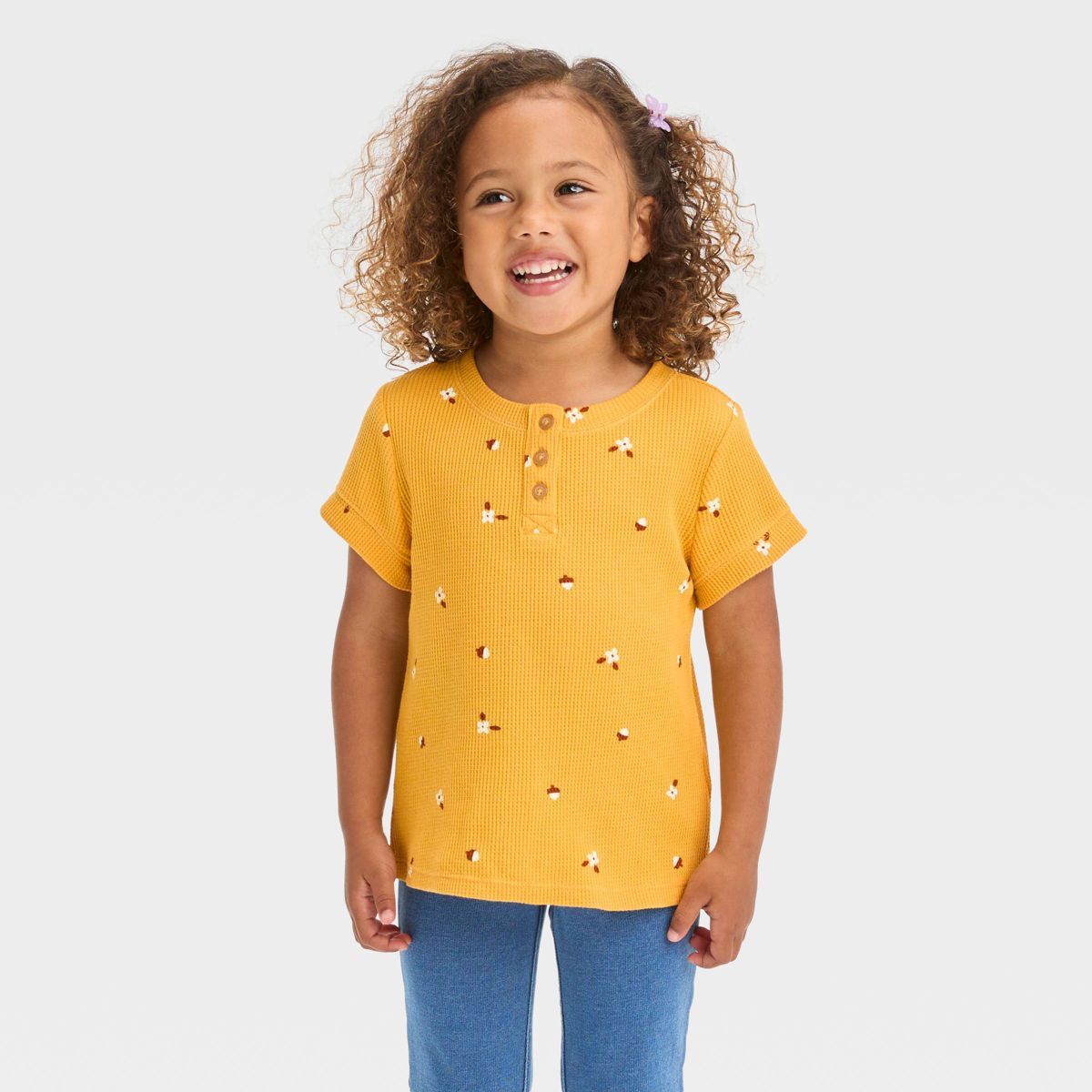 Toddler Girls' Floral Shirt - Cat & Jack™ Mustard Yellow | Target