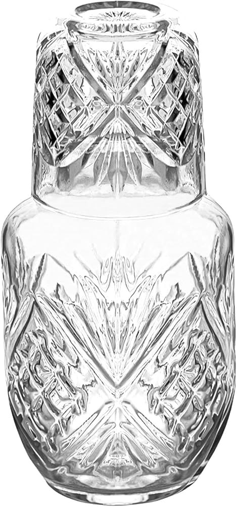 Bedside Water Carafe with Cup, Modern Water Pitcher Set for Bedroom Nightstand, Bedside, Ticked G... | Amazon (US)