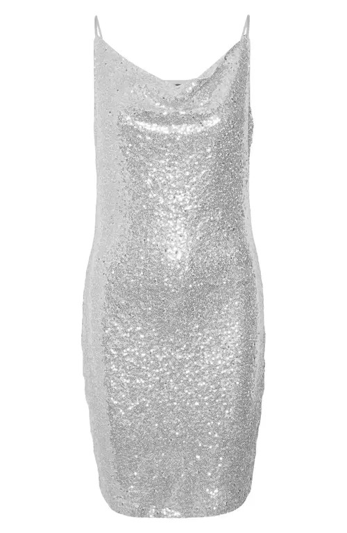 VERO MODA Kaje Sequin Slipdress in Silver at Nordstrom, Size Medium | Nordstrom