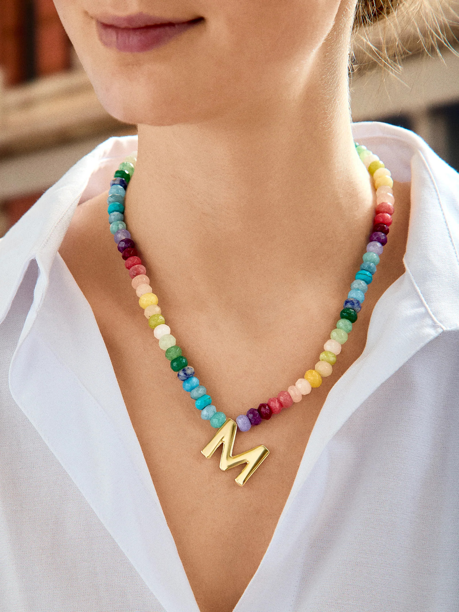Semi-Precious Block Initial Necklace - Multi | BaubleBar (US)