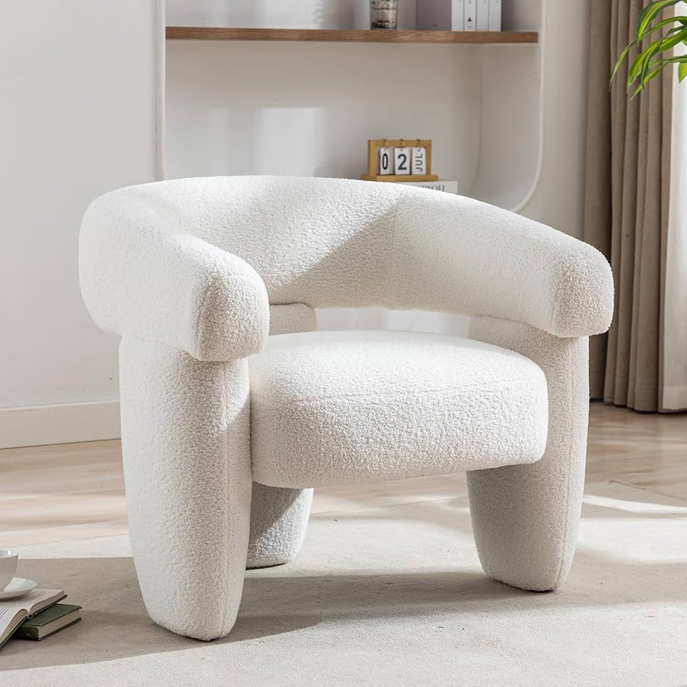 Cream White Relaxing Accent Chair | Mid Century Modern | Upholstered, Sherpa Boucle | Armchair, L... | Amazon (US)