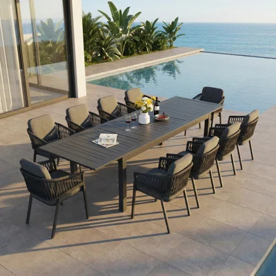 10 - Person Rectangular Extendable Outdoor Patio Dining Set With Cushions | Wayfair North America