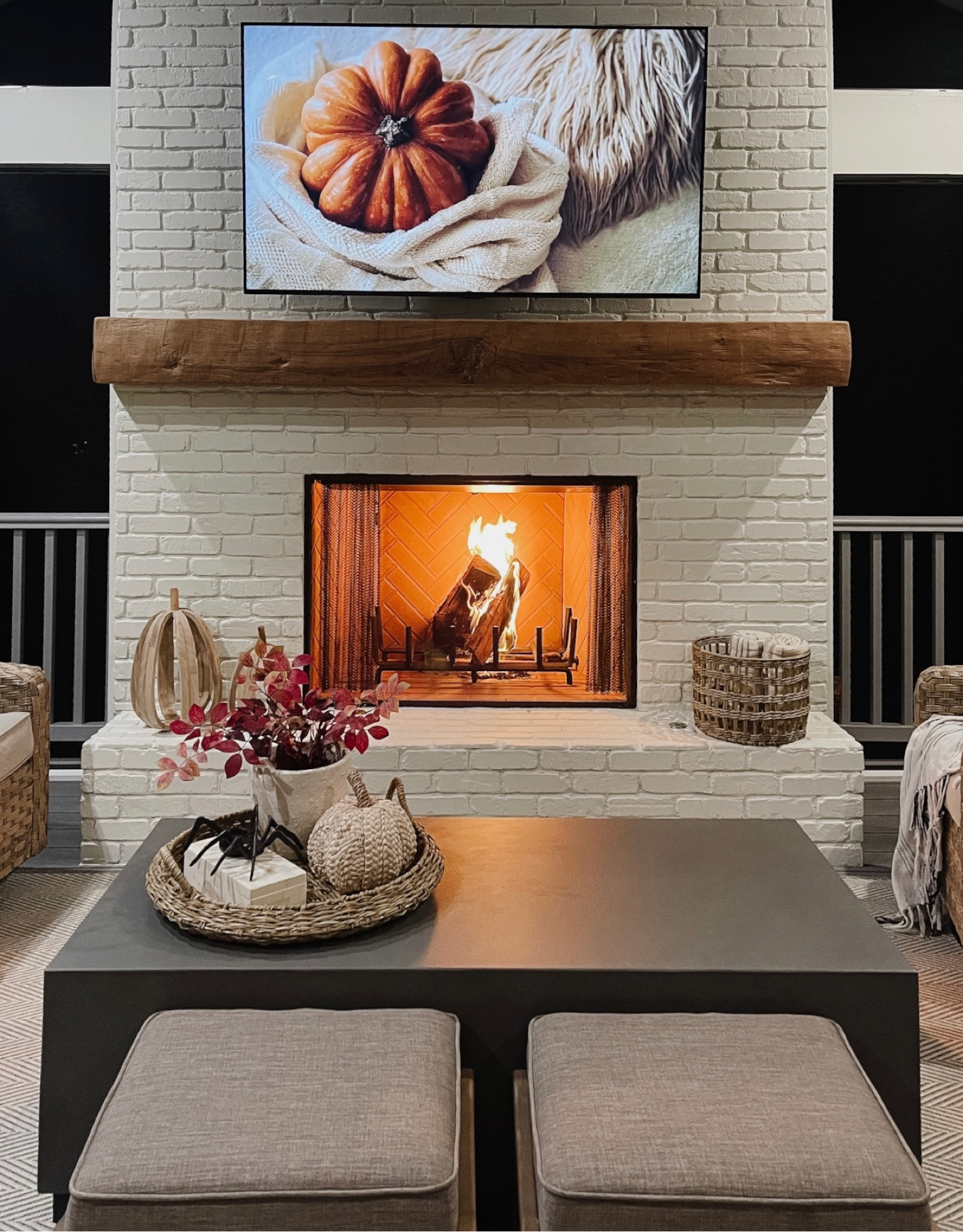 We have fire! 🔥Finally enjoying our first fire in this home. Last evening was so special as the kids finally got to roast the s’mores they’ve been longing for. 🖤 

#fireplacedecor #outdoorfurniture #outdoordecor #fireplacedesign #outdoorcoffeetable #coffeetabledecor #ottoman #footrest 

#LTKSeasonal #LTKfamily #LTKhome