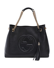 Made In Italy Leather Tote With Chain Handles And Leather Strap | Marshalls